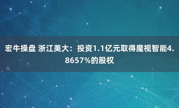 宏牛操盘 浙江美大：投资1.1亿元取得魔视智能4.8657%的股权